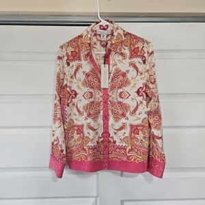 NWT Rachel Zoe Pink Foulard Scarf Print Satin Blouse XS